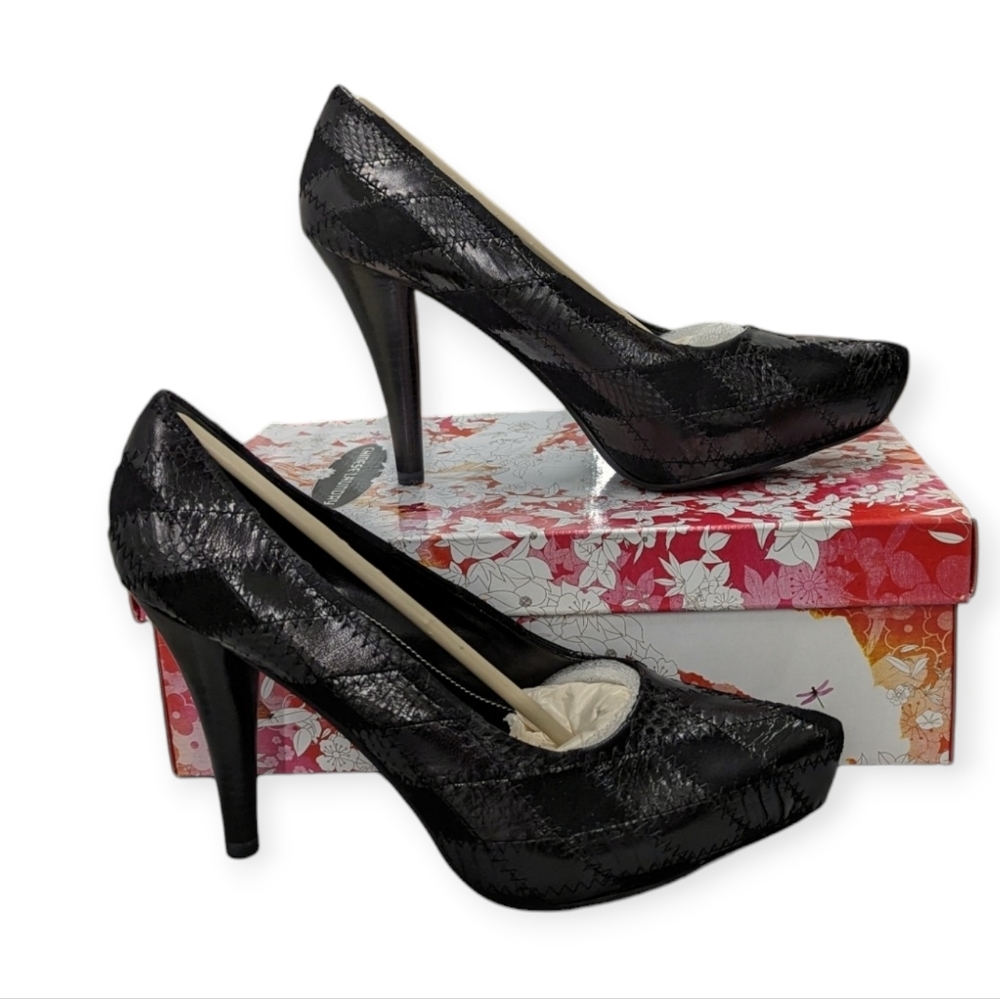 Chinese Laundry Heels Ready Patchwork Black Multi Texture High Heels NEW IN BOX